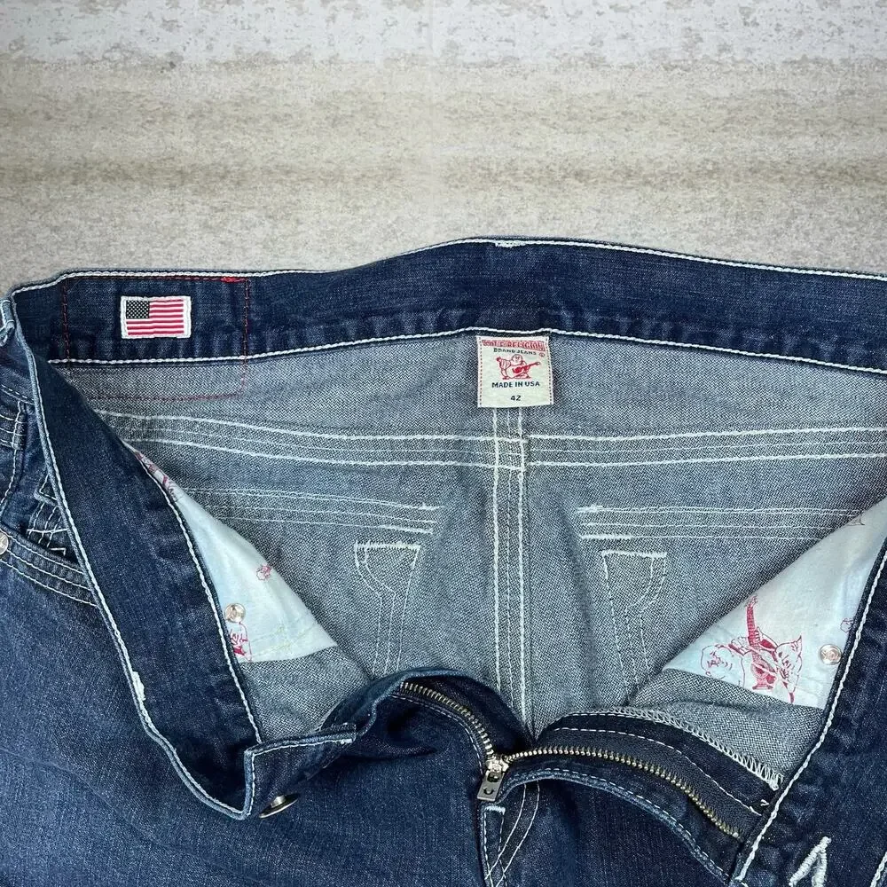 Vintage Y2K True Religion Skater Jeans 42x32 Ricky Fit Dark Wash Made in USA